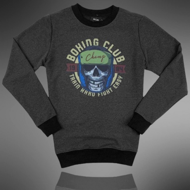 Свитшот Boxing Fight Hard Skull gray
